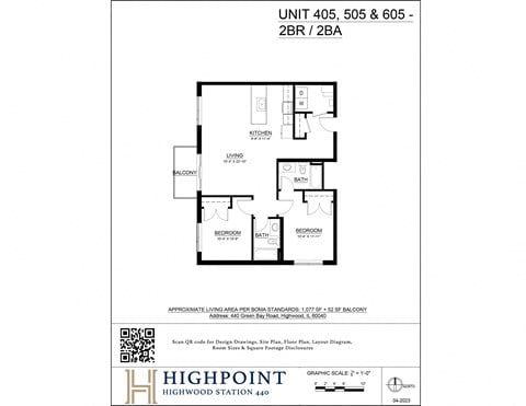 Floor plan for 2 beds, 2 baths, 1092 sqft